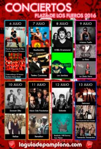 SAN FERMIN 2016 cartel conciertos fueros