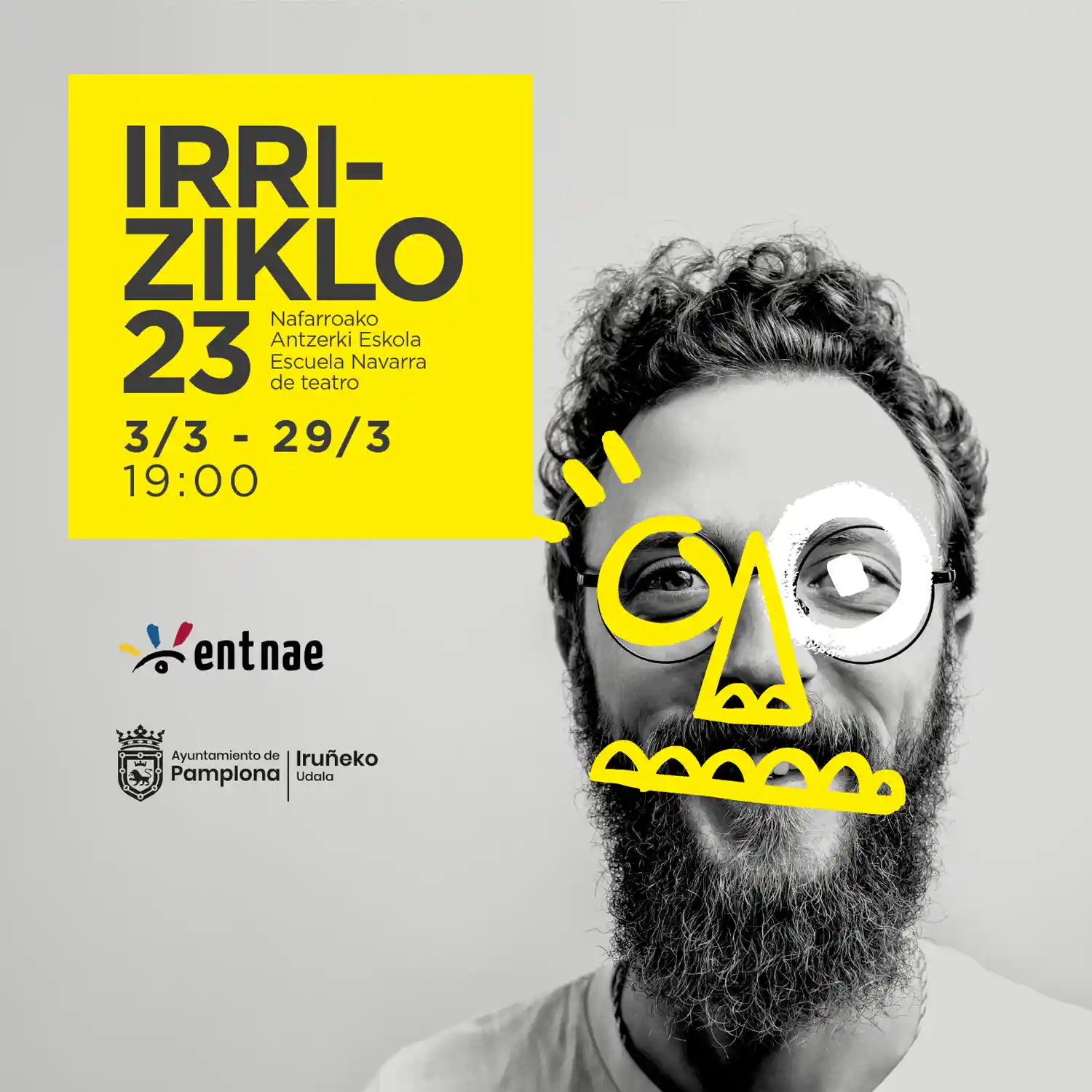 Irriziklo propone un mes de marzo con cuatro espectáculos de humor en euskera, del 3 al 29 de marzo, en la Escuela Navarra de Teatro